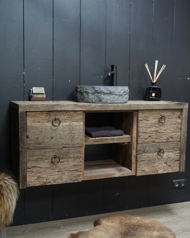 Rene Houtman Raaf Badkamermeubel Zwevend Oud Eikenhout - 100-160 cm