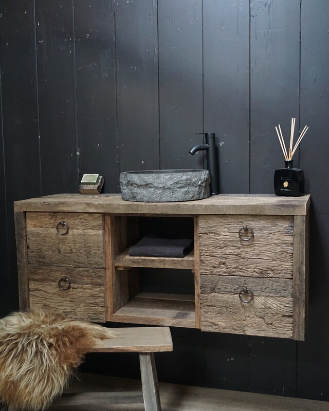 Rene Houtman Raaf Badkamermeubel Zwevend Oud Eikenhout - 100-160 cm