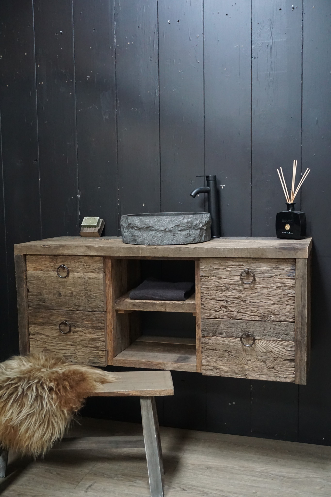 Rene Houtman Raaf Badkamermeubel Zwevend Oud Eikenhout - 100-160 cm