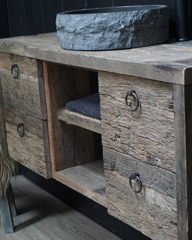 Rene Houtman Raaf Badkamermeubel Zwevend Oud Eikenhout - 100-160 cm
