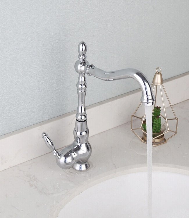 Rene Houtman Landelijke Chromen Wastafelkraan - Met Draaibare Hals