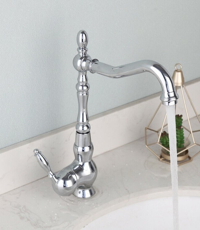 Rene Houtman Landelijke Chromen Wastafelkraan - Met Draaibare Hals