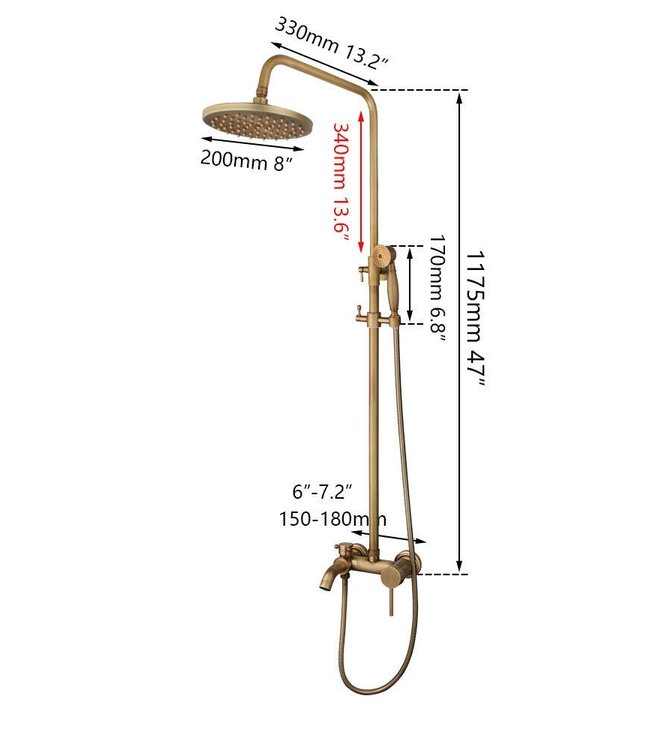 Rene Houtman Bronskleurige Regendouche - H117,5 cm