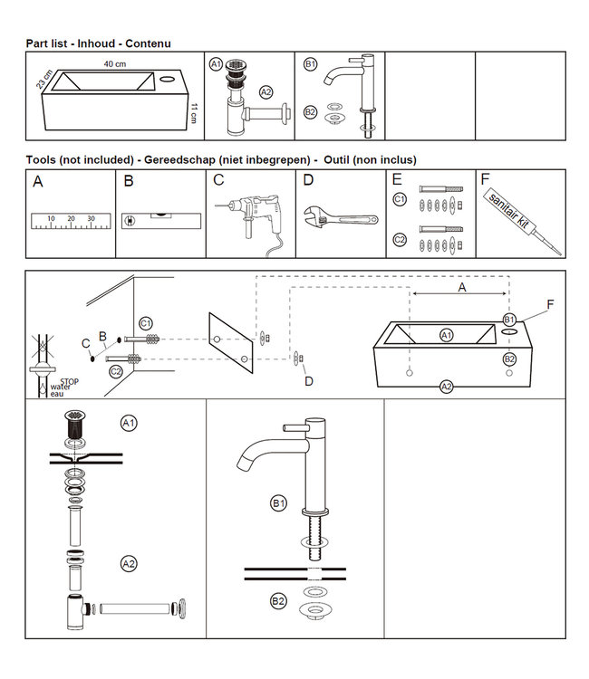 Rene Houtman Patra Fonteinset - Zwart - L40 x B23 x H11 cm