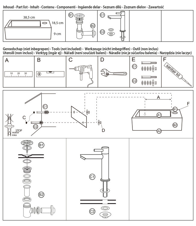 Differnz Jukon Fonteinset - Lichtgrijs - L38,5 x B18,5 x H9 cm