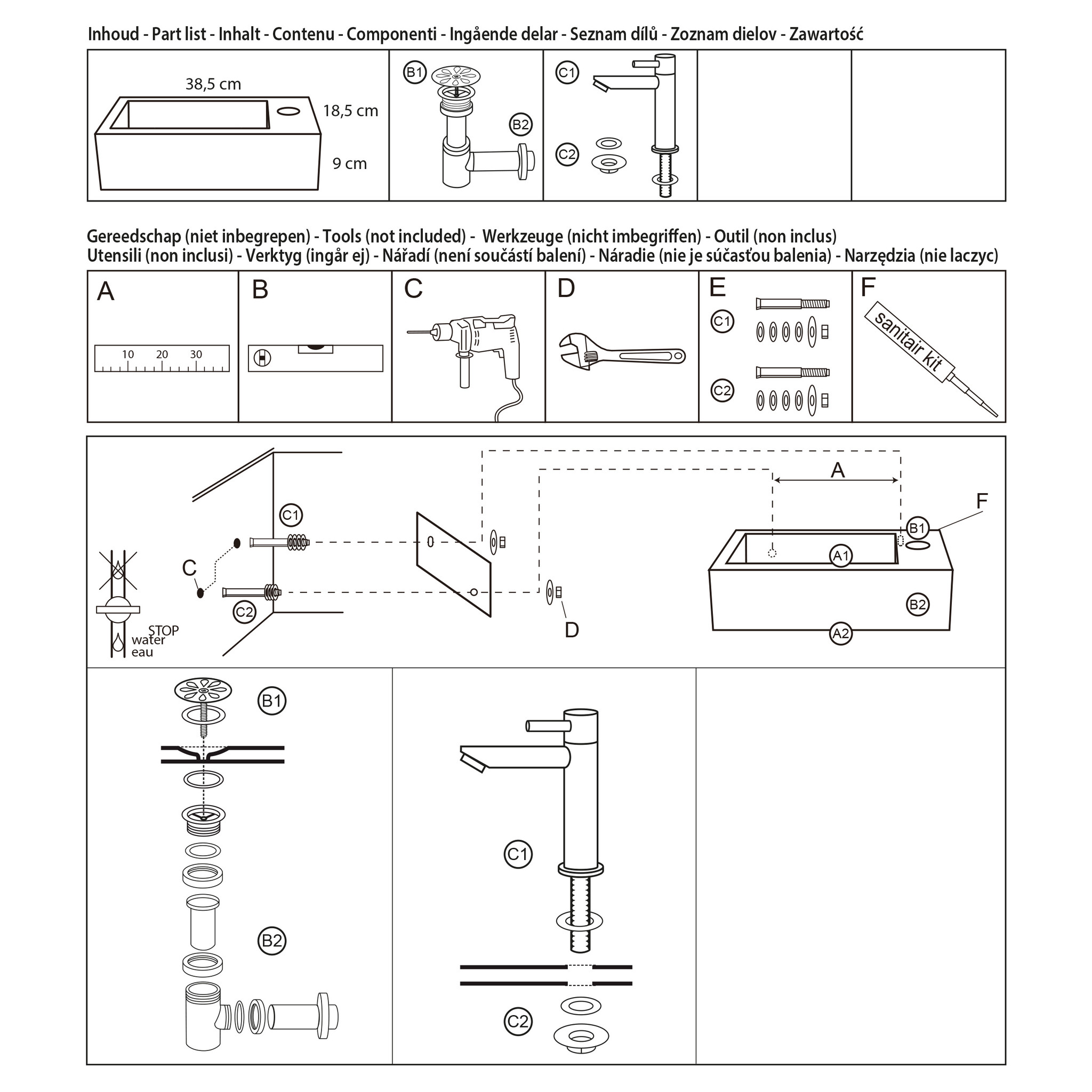 Differnz Jukon Fonteinset - Lichtgrijs - L38,5 x B18,5 x H9 cm