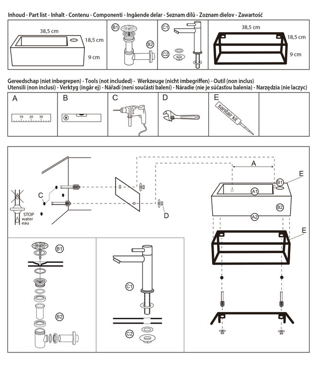 Differnz Jukon Fonteinset - Met Handdoekrek - L38,5 x B18,5 cm