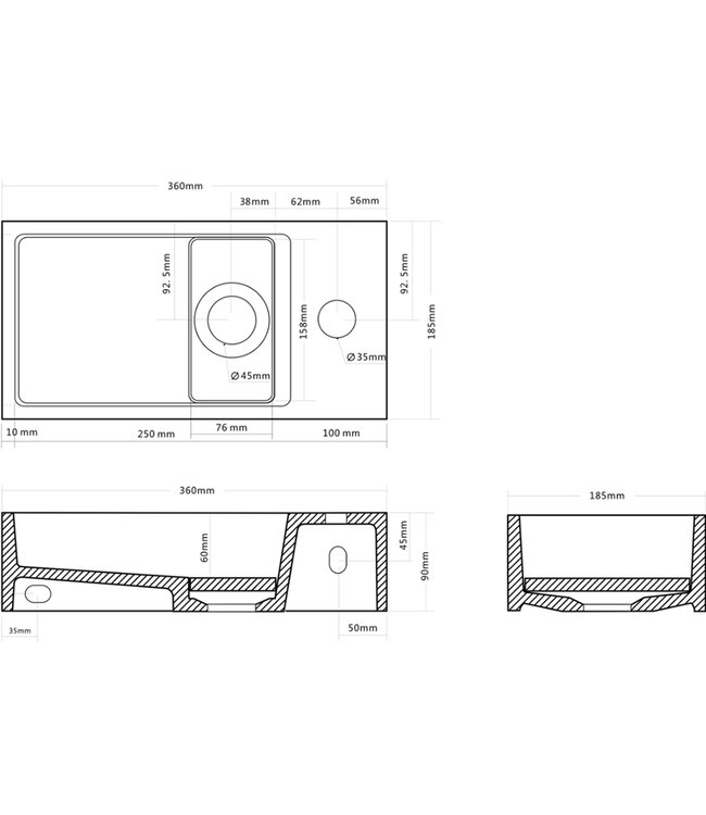 Differnz Solid Fonteinset - Wit - L36 x B18,5 x H9 cm