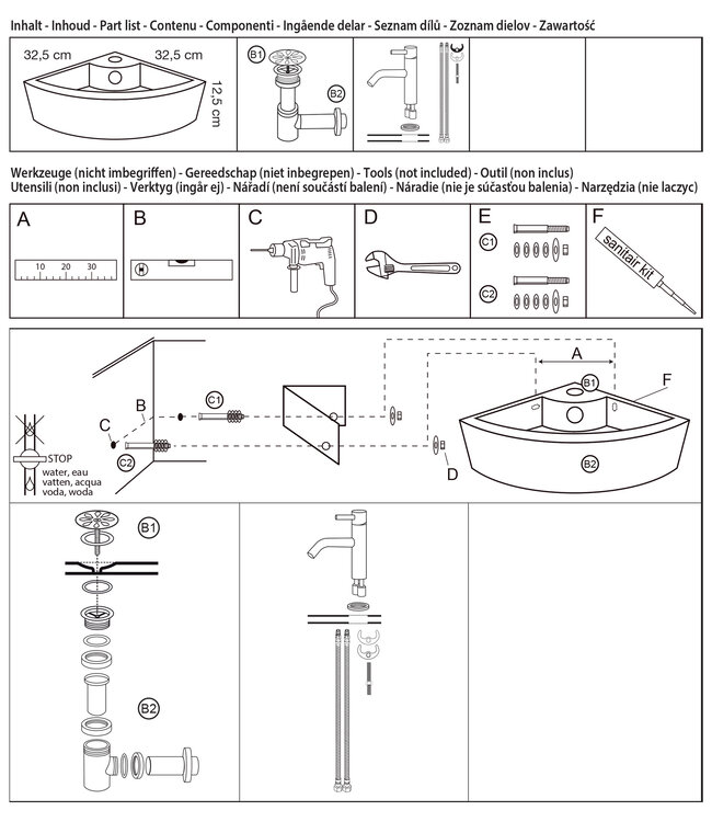 Differnz Keres Fonteinset - Warm/Koud - L32 x B32 x H12,5 cm