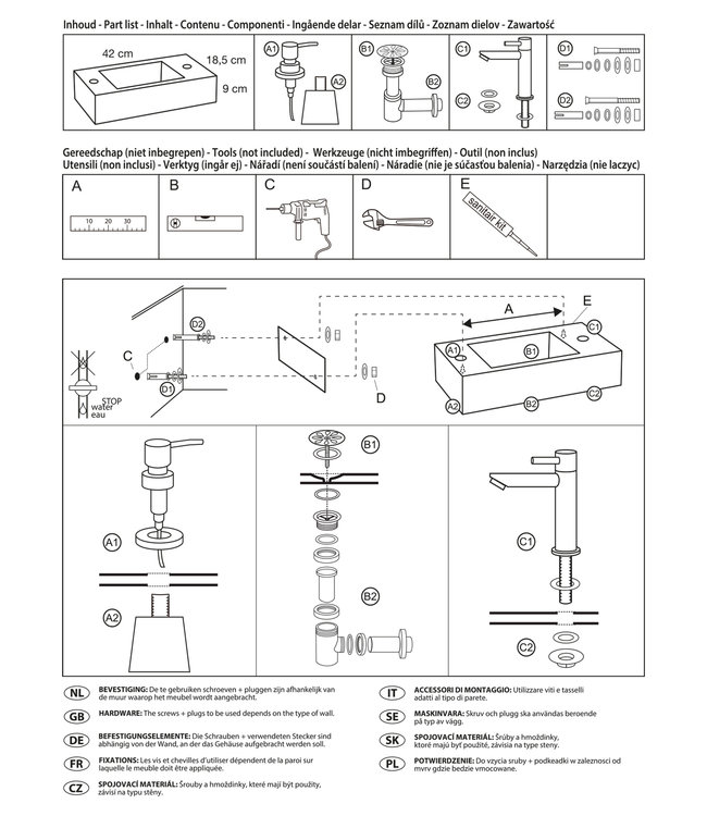 Differnz Sapon Fonteinset - Met Zeeppomp - L42 x B18,5 x H9 cm