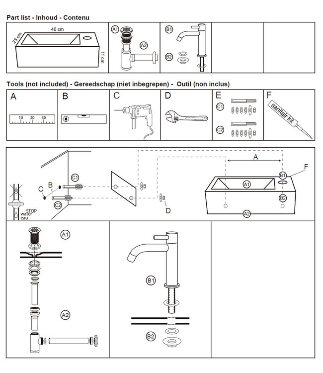 Differnz Cheops Fonteinset - Grijs - L40 x B23 x H11 cm