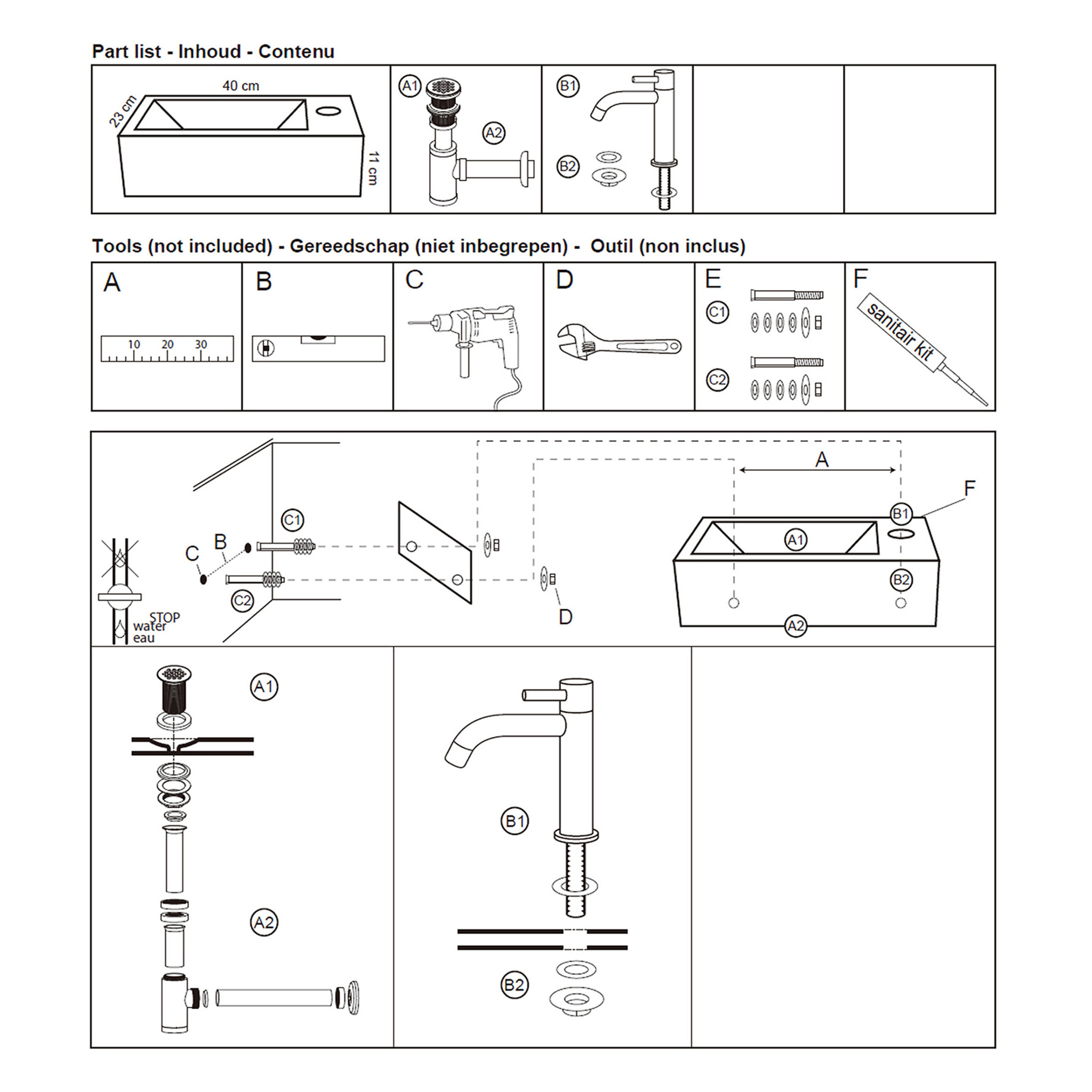 Differnz Cheops Fonteinset - Grijs - L40 x B23 x H11 cm