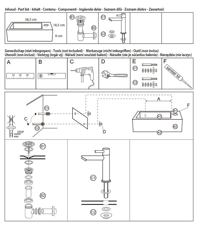 Differnz Juti Fonteinset - Donkergrijs - L38 x B18,5 x H9 cm