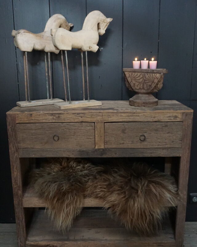 Rene Houtman Sidetable Wandtafel Oud Hout 2 Lades L100xD38xH90 cm