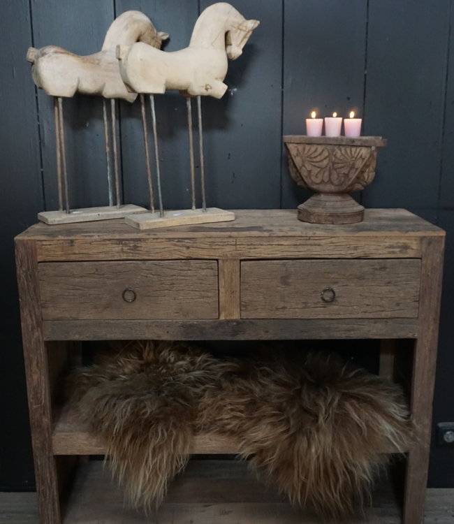 Rene Houtman Sidetable Wandtafel Oud Hout 2 Lades L100xD38xH90 cm