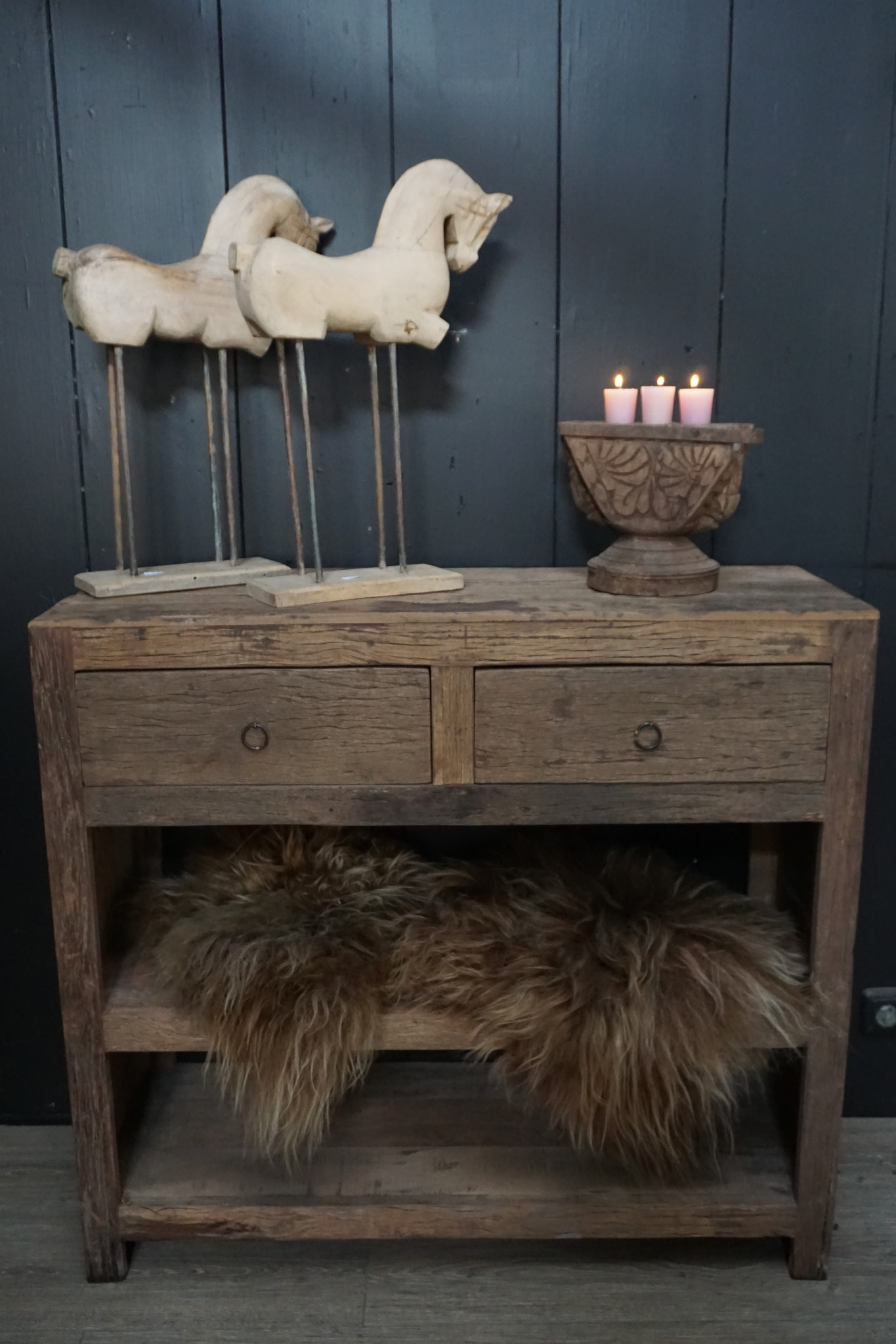 Rene Houtman Sidetable Wandtafel Oud Hout 2 Lades L100xD38xH90 cm