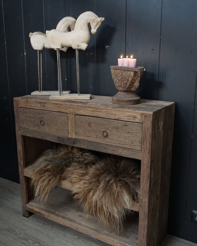 Rene Houtman Sidetable Wandtafel Oud Hout 2 Lades L100xD38xH90 cm