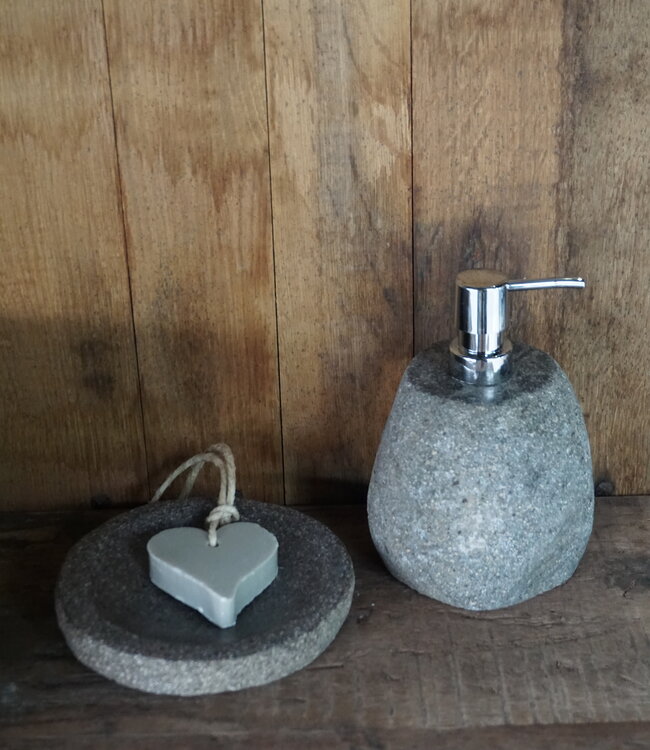 Rene Houtman Zeepdispenser + Schaaltje Natuursteen Set-006