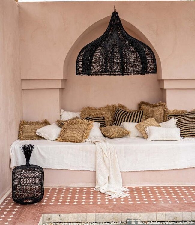 Bazar Bizar The Raffia gestreepte kussenhoes - Natural Zwart - 40 x 40 cm