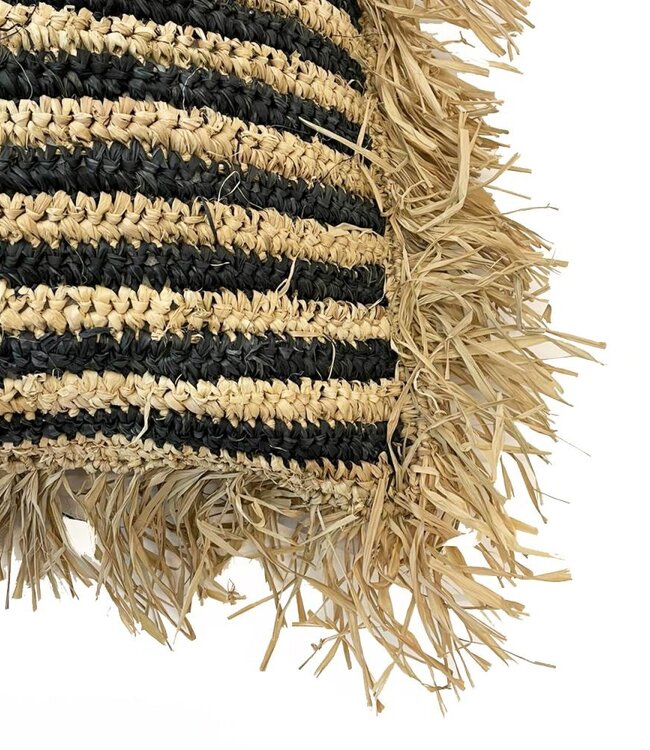 Bazar Bizar The Raffia gestreepte kussenhoes - Natural Zwart - 40 x 40 cm