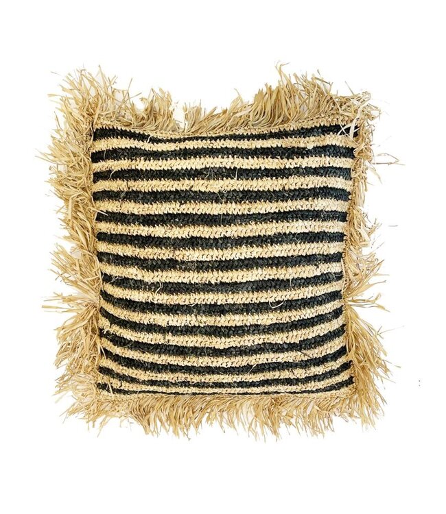 Bazar Bizar The Raffia gestreepte kussenhoes - Natural Zwart - 40 x 40 cm