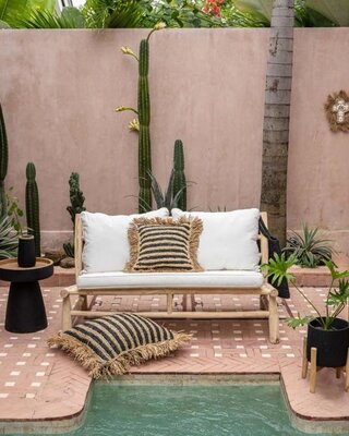 Bazar Bizar The Raffia gestreepte kussenhoes - Naturel Zwart