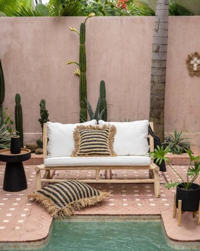 Bazar Bizar The Raffia gestreepte kussenhoes - Naturel Zwart - 60 x60 cm