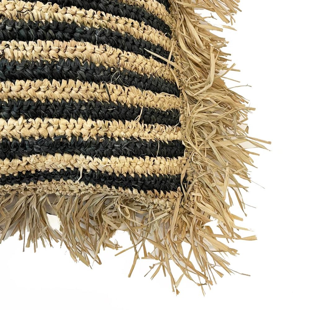 Bazar Bizar The Raffia gestreepte kussenhoes - Naturel Zwart - 60 x60 cm