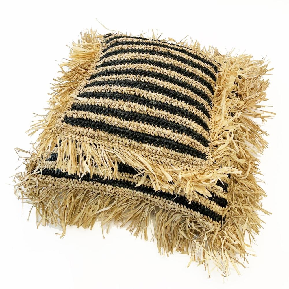 Bazar Bizar The Raffia gestreepte kussenhoes - Naturel Zwart - 60 x60 cm