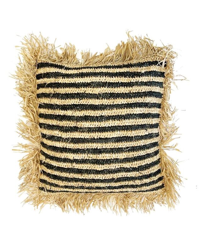 Bazar Bizar The Raffia gestreepte kussenhoes - Naturel Zwart - 60 x60 cm