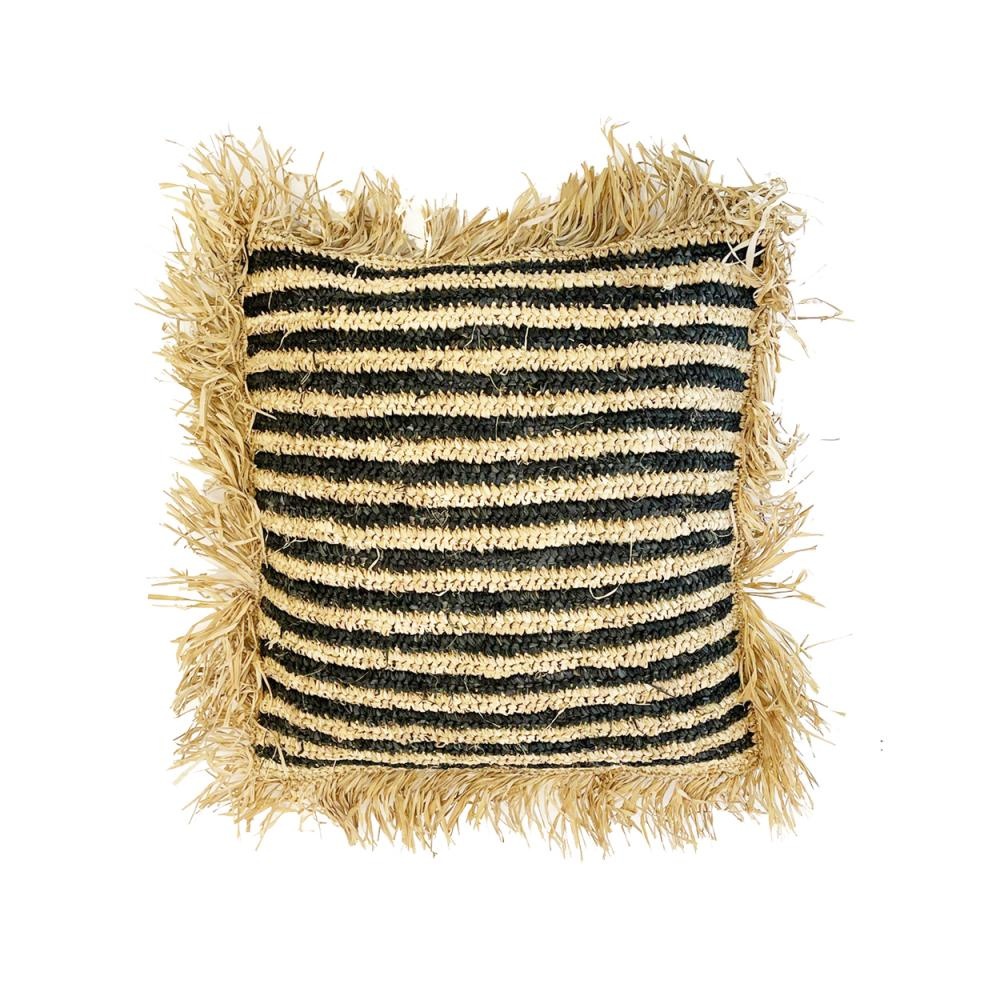 Bazar Bizar The Raffia gestreepte kussenhoes - Naturel Zwart - 60 x60 cm