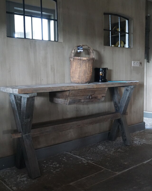 Rene Houtman Sidetable Oud Hout Cross Met Lade L160 cm