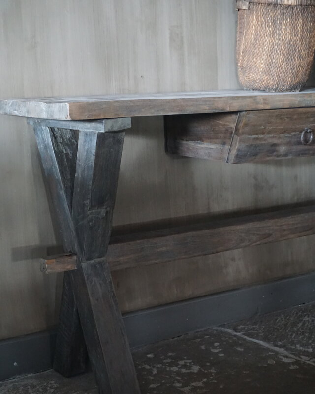 Rene Houtman Sidetable Oud Hout Cross Met Lade L160 cm