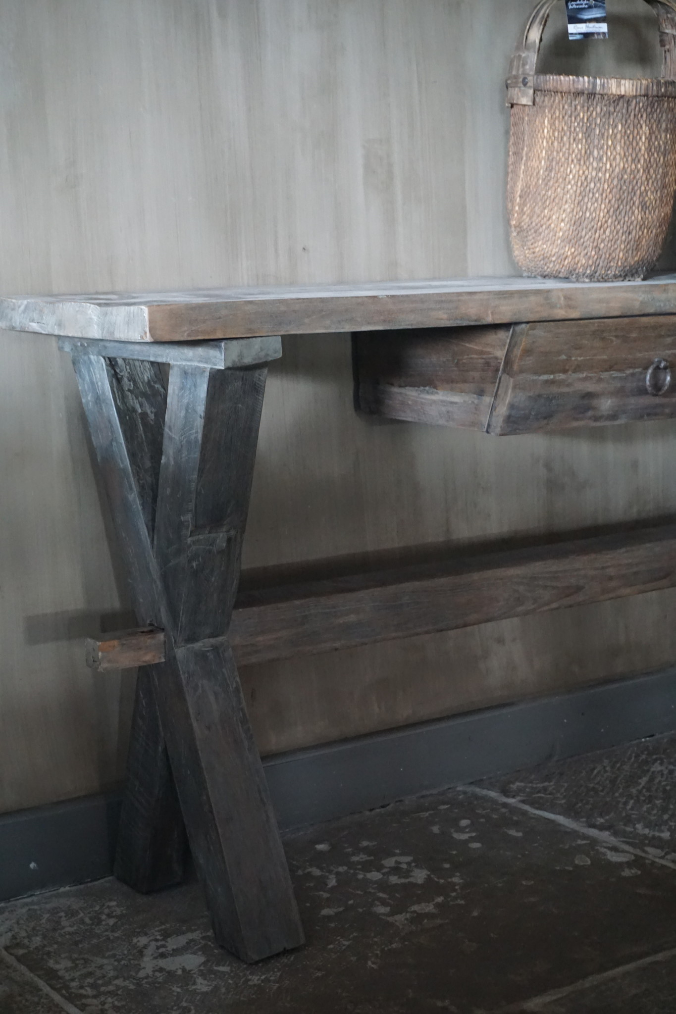 Rene Houtman Sidetable Oud Hout Cross Met Lade L160 cm