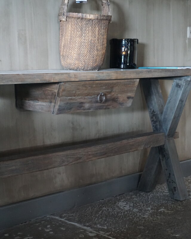 Rene Houtman Sidetable Oud Hout Cross Met Lade L160 cm