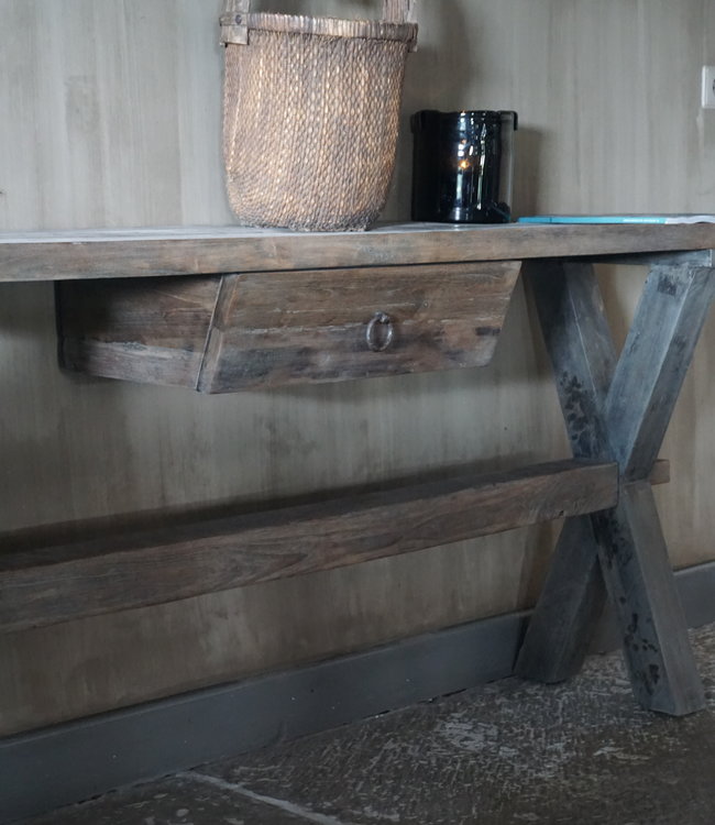 Rene Houtman Sidetable Oud Hout Cross Met Lade L160 cm