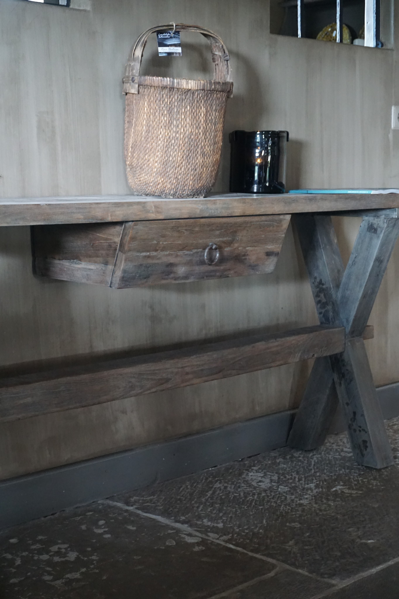 Rene Houtman Sidetable Oud Hout Cross Met Lade L160 cm