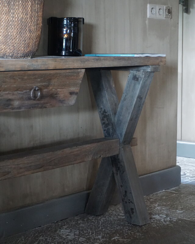 Rene Houtman Sidetable Oud Hout Cross Met Lade L160 cm