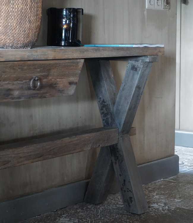 Rene Houtman Sidetable Oud Hout Cross Met Lade L160 cm