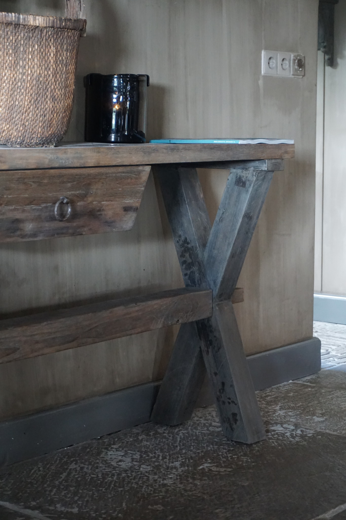 Rene Houtman Sidetable Oud Hout Cross Met Lade L160 cm