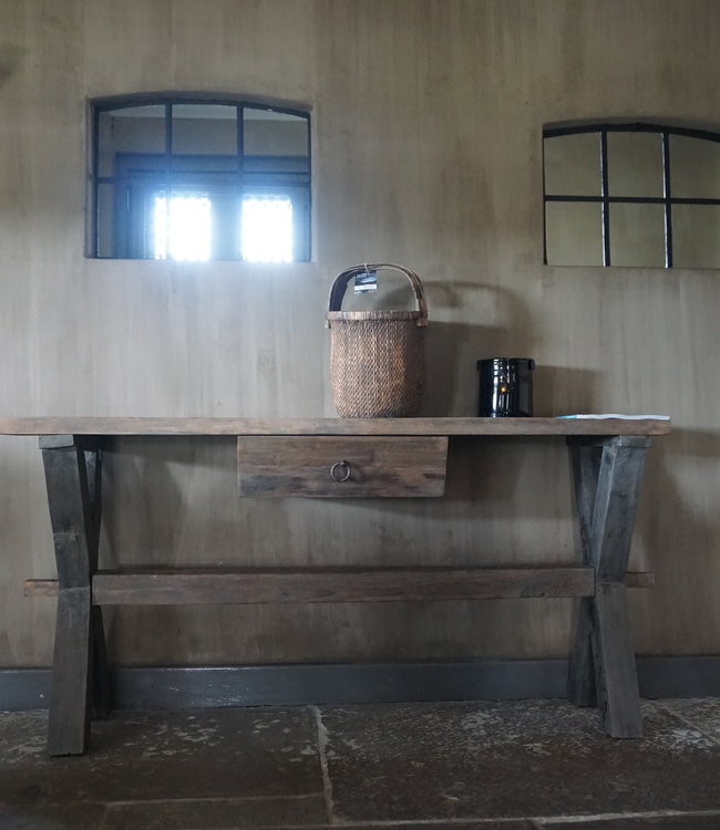 Rene Houtman Sidetable Oud Hout Cross Met Lade L160 cm