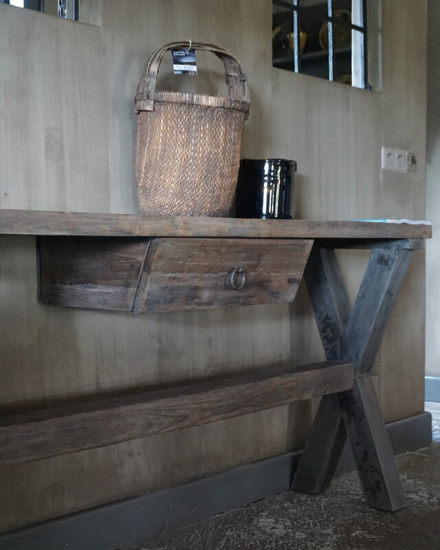 Rene Houtman Sidetable Oud Hout Cross Met Lade L160 cm