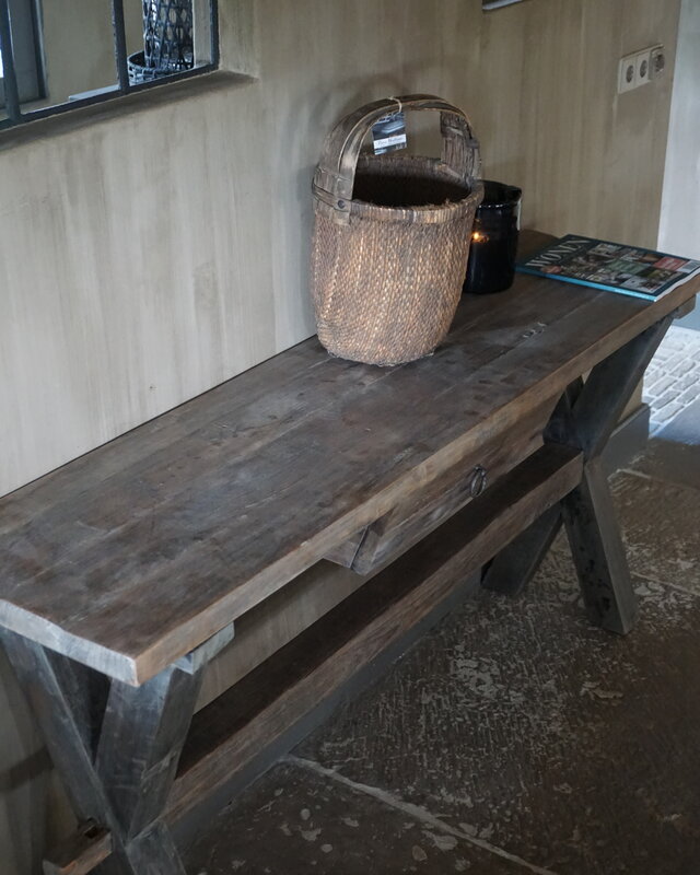 Rene Houtman Sidetable Oud Hout Cross Met Lade L160 cm