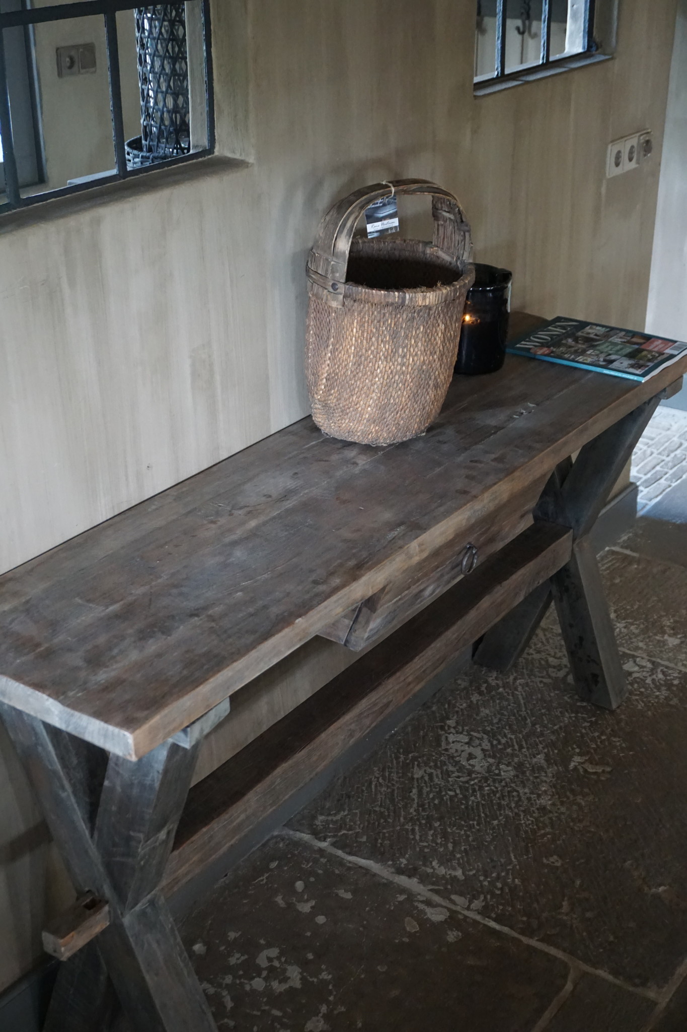 Rene Houtman Sidetable Oud Hout Cross Met Lade L160 cm