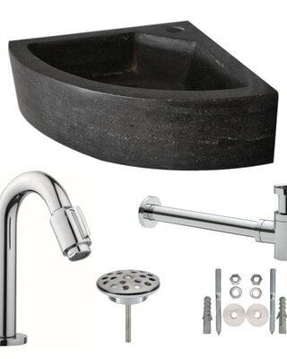 Wiesbaden One Pack Raw Hardstenen Hoekfontein | 30x30x10 cm