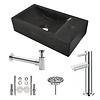 Hardstenen Fontein-set - L40 x B22 x H10 cm - Zwart/Chroom