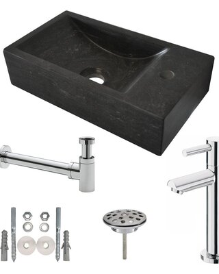 Wiesbaden Hardstenen Fontein-set - L40 x B22 x H10 cm - Zwart/Chroom