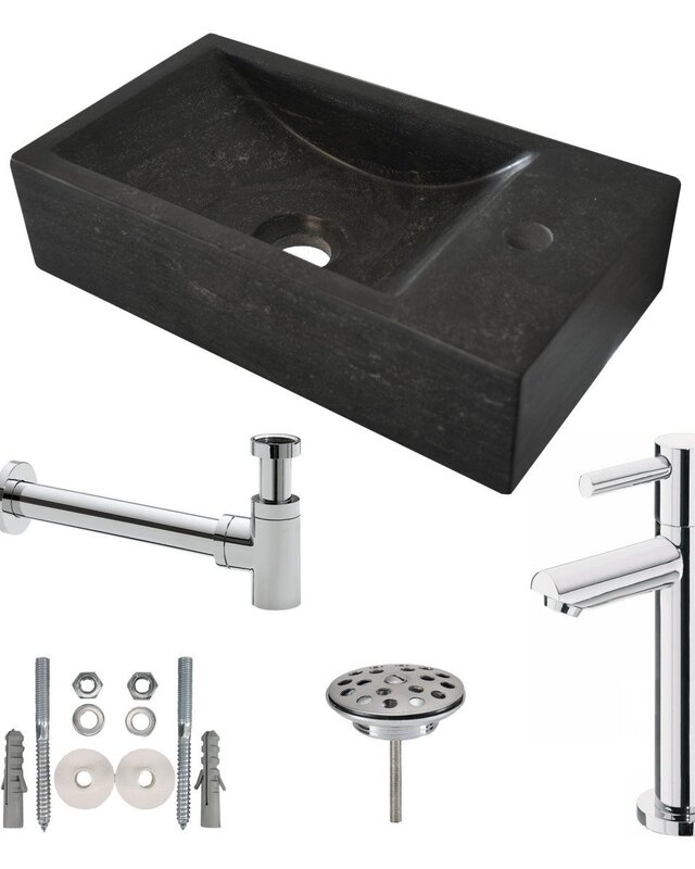 Wiesbaden Hardstenen Fontein-set - L40 x B22 x H10 cm - Zwart/Chroom