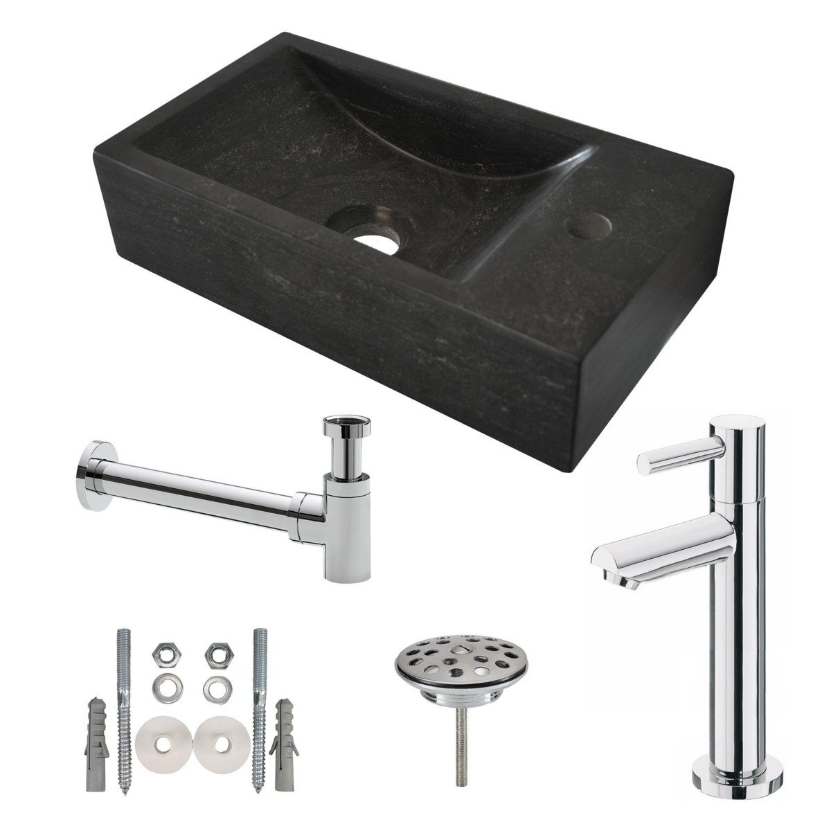 Wiesbaden Hardstenen Fontein-set - L40 x B22 x H10 cm - Zwart/Chroom