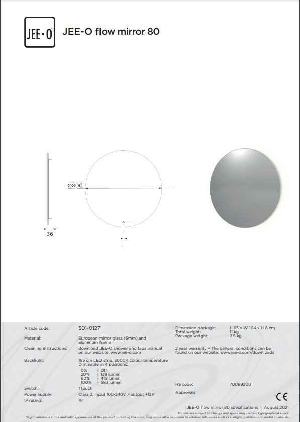 JEE-O Flow Spiegel - 80 cm - Met LED Backlight